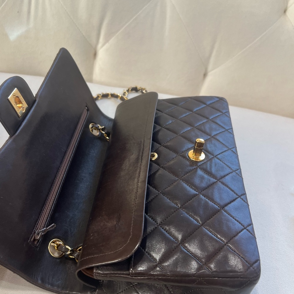Rare🤎Chanel Classic Double Flap Brown Quilted Lambskin within 24K Gold Plated - Picture 6 of 16
